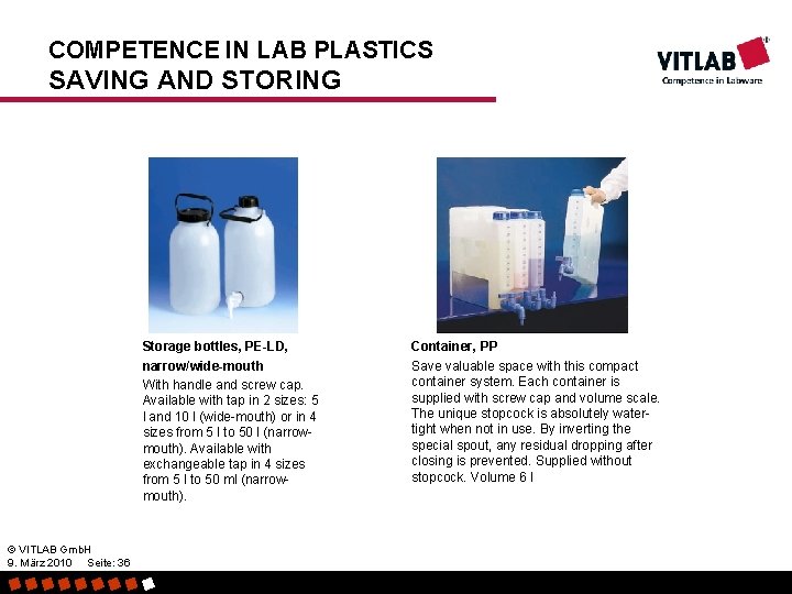 COMPETENCE IN LAB PLASTICS SAVING AND STORING Storage bottles, PE-LD, narrow/wide-mouth With handle and