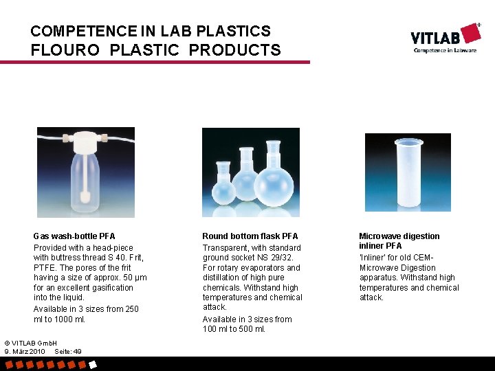 COMPETENCE IN LAB PLASTICS FLOURO PLASTIC PRODUCTS Gas wash-bottle PFA Provided with a head-piece