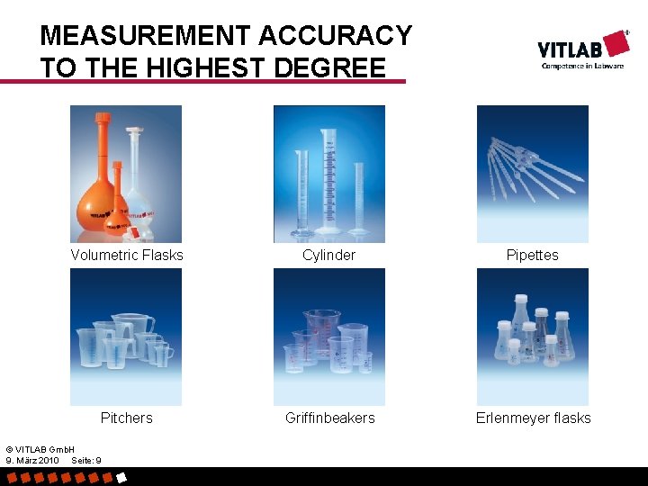 MEASUREMENT ACCURACY TO THE HIGHEST DEGREE Volumetric Flasks Cylinder Pipettes Pitchers Griffinbeakers Erlenmeyer flasks