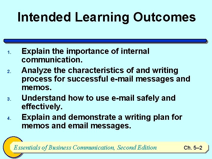 Intended Learning Outcomes 1. 2. 3. 4. Explain the importance of internal communication. Analyze