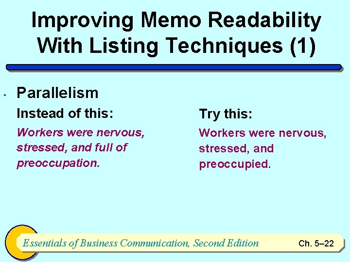 Improving Memo Readability With Listing Techniques (1) • Parallelism Instead of this: Try this: