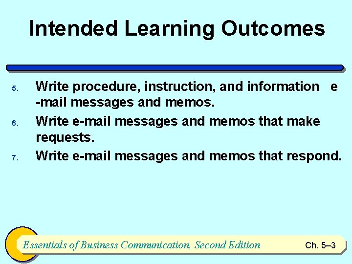 Intended Learning Outcomes 5. 6. 7. Write procedure, instruction, and information e -mail messages