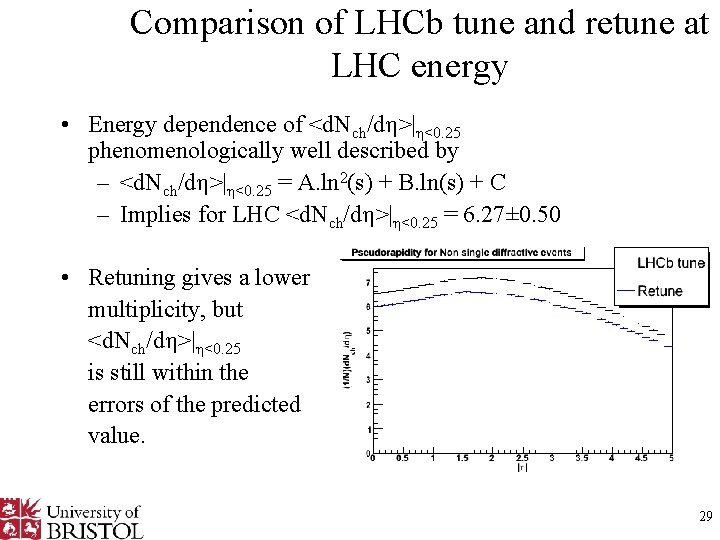 Comparison of LHCb tune and retune at LHC energy • Energy dependence of <d.