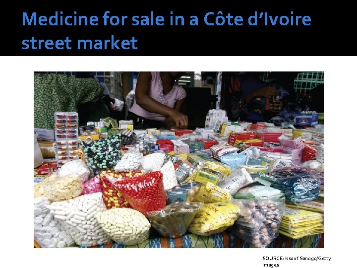 Medicine for sale in a Côte d’Ivoire street market SOURCE: Issouf Sanogo/Getty Images 