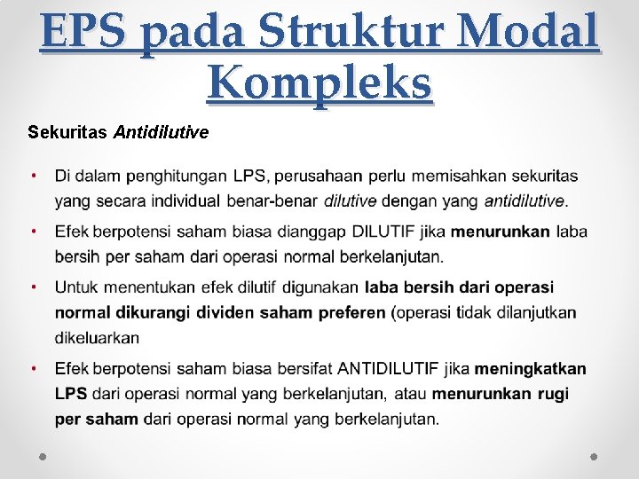 EPS pada Struktur Modal Kompleks Sekuritas Antidilutive 