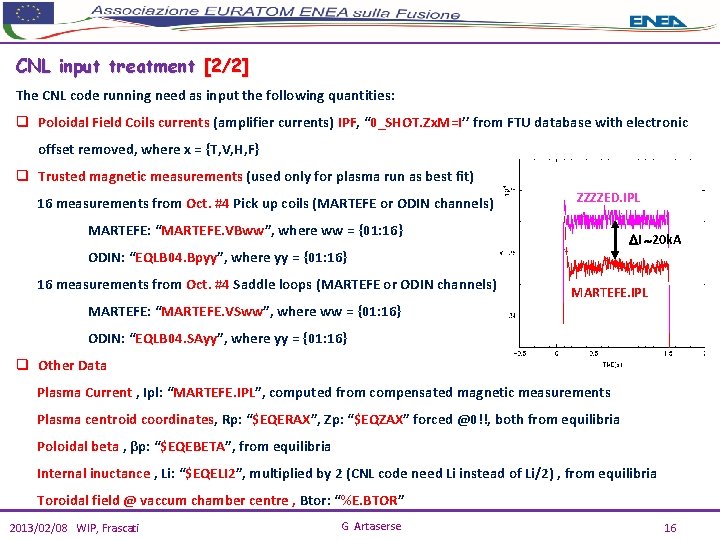 CNL input treatment [2/2] The CNL code running need as input the following quantities: