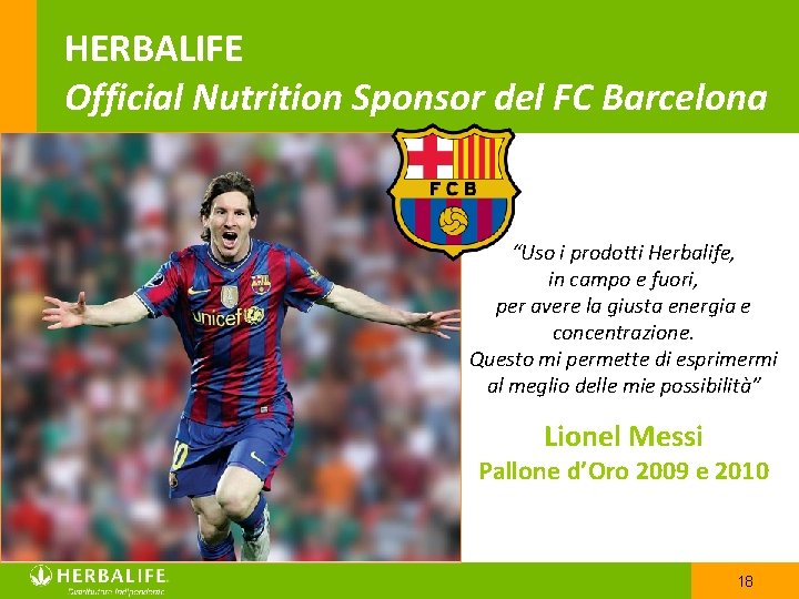 HERBALIFE Official Nutrition Sponsor del FC Barcelona “Uso i prodotti Herbalife, in campo e