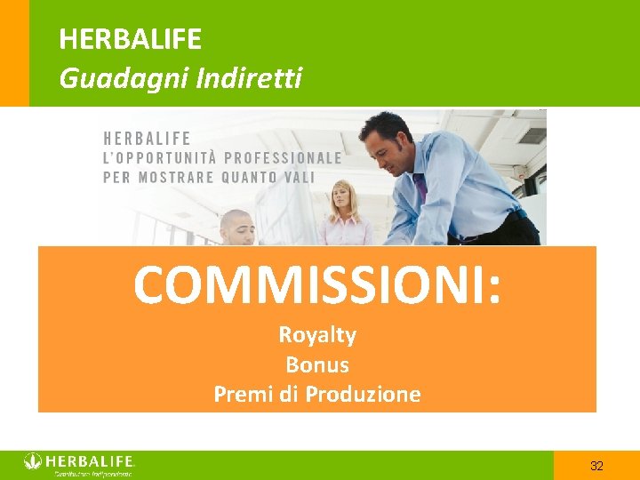 HERBALIFE Guadagni Indiretti COMMISSIONI: Royalty Bonus un piccolo gruppo di distributori… Premi di Produzione
