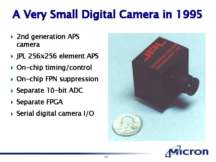A Very Small Digital Camera in 1995 4 2 nd generation APS camera 4