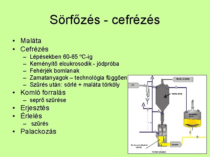 Sörfőzés - cefrézés • Maláta • Cefrézés – – – Lépésekben 60 -65 ºC-ig