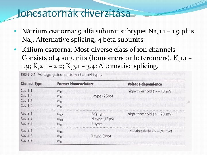 Ioncsatornák diverzitása • Nátrium csatorna: 9 alfa subunit subtypes Nav 1. 1 – 1.