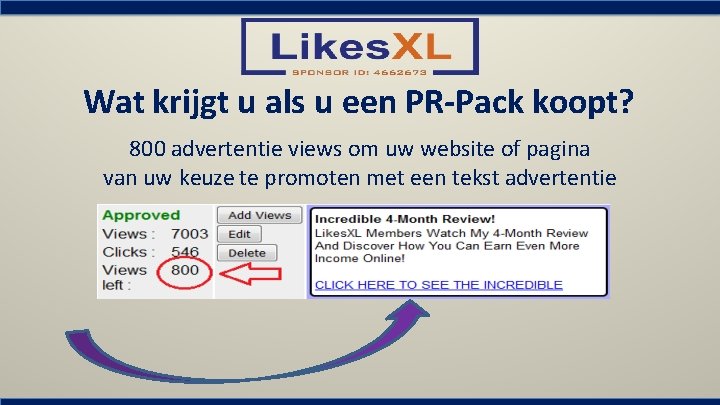 Wat krijgt u als u een PR-Pack koopt? 800 advertentie views om uw website