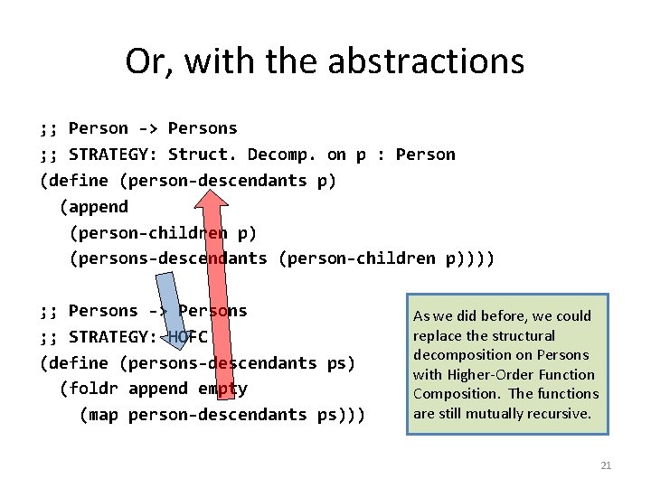 Or, with the abstractions ; ; Person -> Persons ; ; STRATEGY: Struct. Decomp.