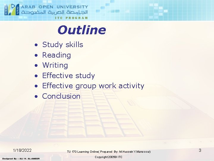 Outline • • • 1/18/2022 Study skills Reading Writing Effective study Effective group work