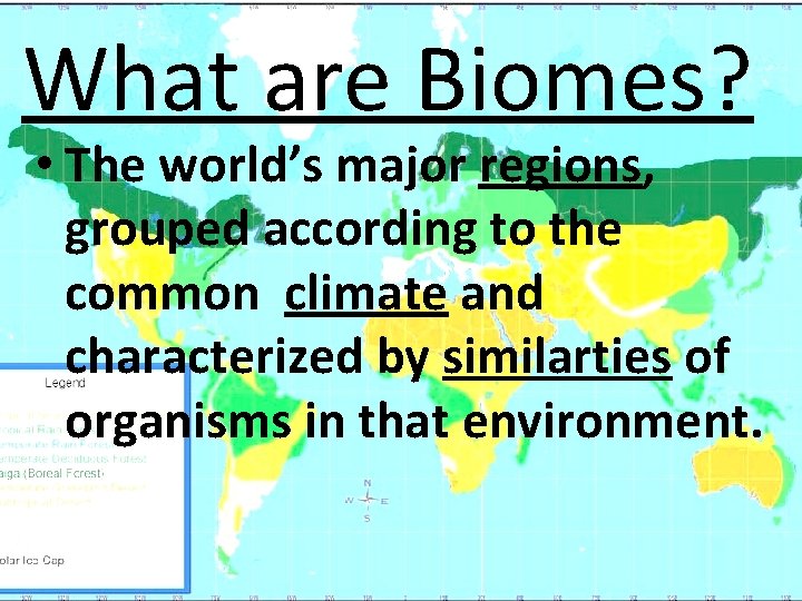 What are Biomes? • The world’s major regions, grouped according to the common climate
