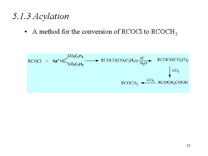 5. 1. 3 Acylation • A method for the conversion of RCOCl to RCOCH