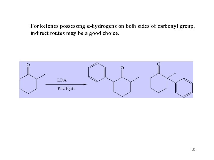 For ketones possessing α-hydrogens on both sides of carbonyl group, indirect routes may be