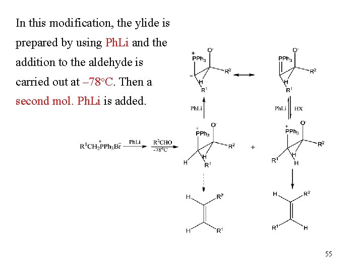 In this modification, the ylide is prepared by using Ph. Li and the addition