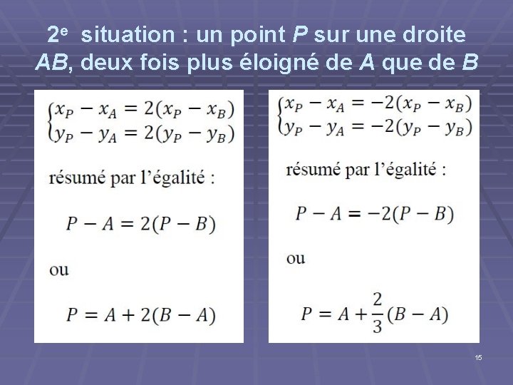 2 e situation : un point P sur une droite AB, deux fois plus 2 e situation : un point P sur une droite AB, deux fois plus