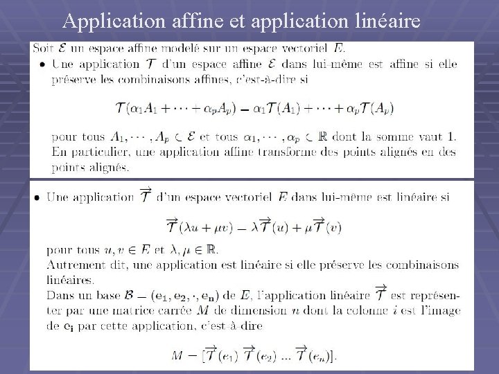 Application affine et application linéaire 17 Application affine et application linéaire 17