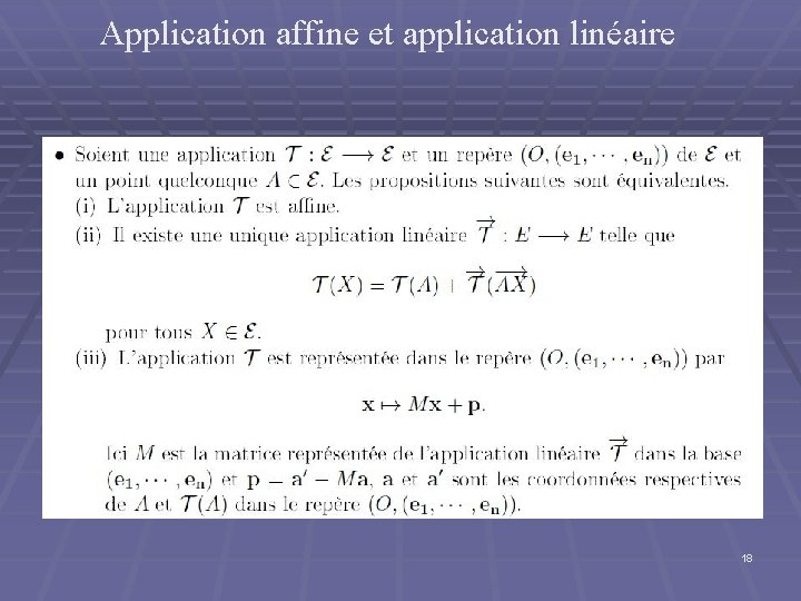 Application affine et application linéaire 18 Application affine et application linéaire 18