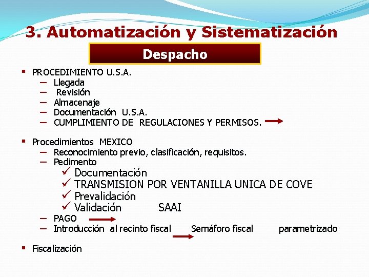 3. Automatización y Sistematización Despacho § PROCEDIMIENTO U. S. A. — Llegada — Revisión