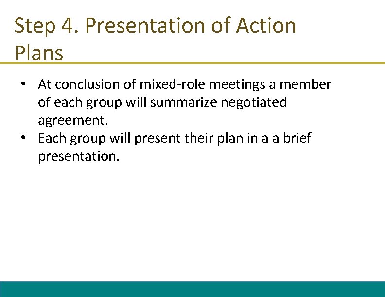 Step 4. Presentation of Action Plans • At conclusion of mixed-role meetings a member