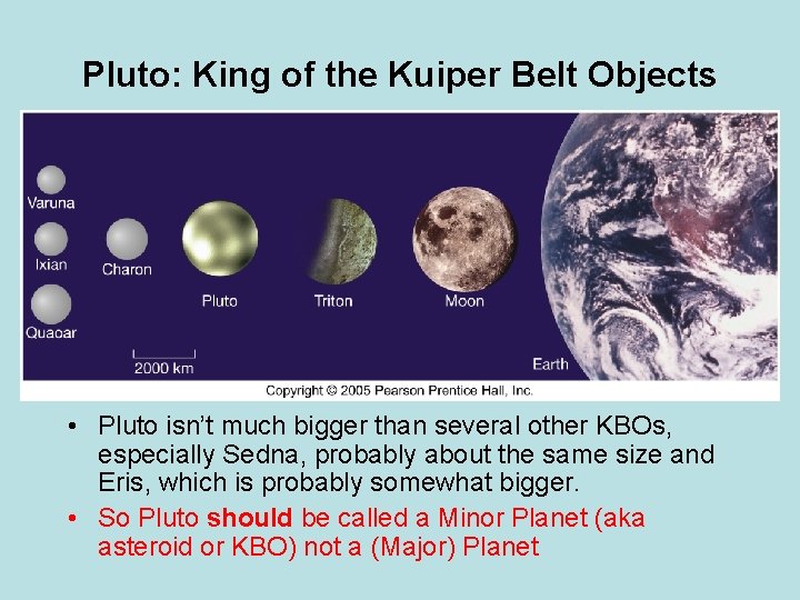 Pluto: King of the Kuiper Belt Objects • Pluto isn’t much bigger than several