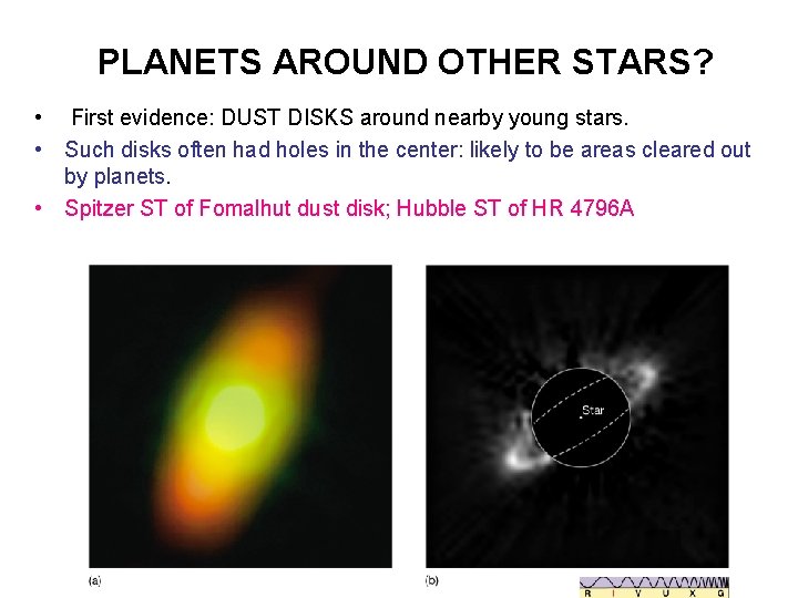 PLANETS AROUND OTHER STARS? • First evidence: DUST DISKS around nearby young stars. •