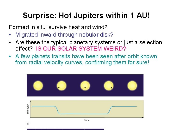Surprise: Hot Jupiters within 1 AU! Formed in situ; survive heat and wind? •