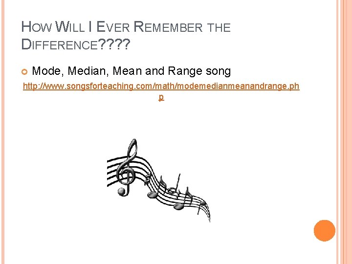 HOW WILL I EVER REMEMBER THE DIFFERENCE? ? Mode, Median, Mean and Range song
