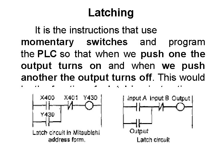 Latching It is the instructions that use momentary switches and program the PLC so