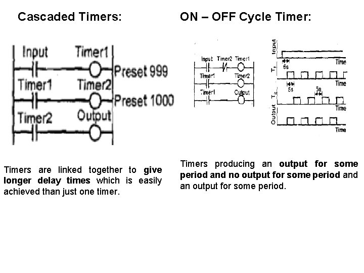 Cascaded Timers: Timers are linked together to give longer delay times which is easily