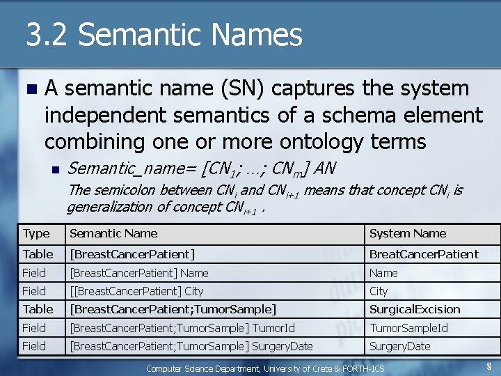 3. 2 Semantic Names n A semantic name (SN) captures the system independent semantics