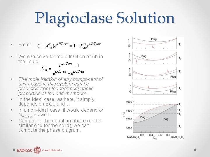 Plagioclase Solution • From: • We can solve for mole fraction of Ab in