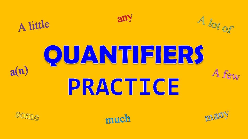 e l t t i l A a(n) some any PRACTICE much A lo