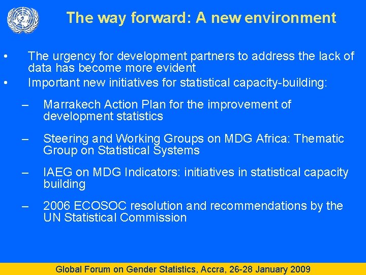The way forward: A new environment • • The urgency for development partners to
