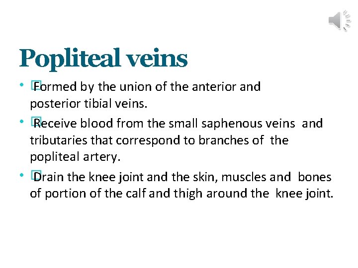 Popliteal veins • � Formed by the union of the anterior and posterior tibial