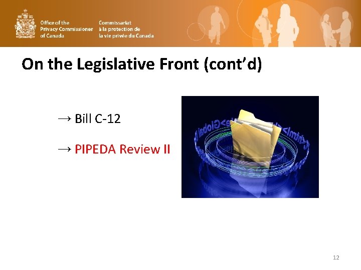 On the Legislative Front (cont’d) → Bill C-12 → PIPEDA Review II 12 