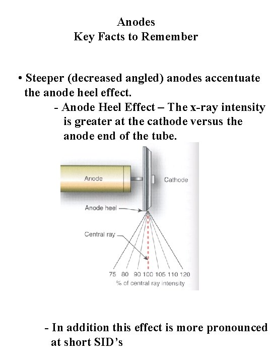 Anodes Key Facts to Remember • Steeper (decreased angled) anodes accentuate the anode heel