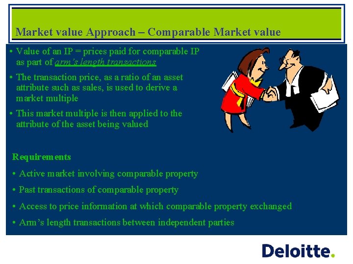 Market value Approach – Comparable Market value • Value of an IP = prices