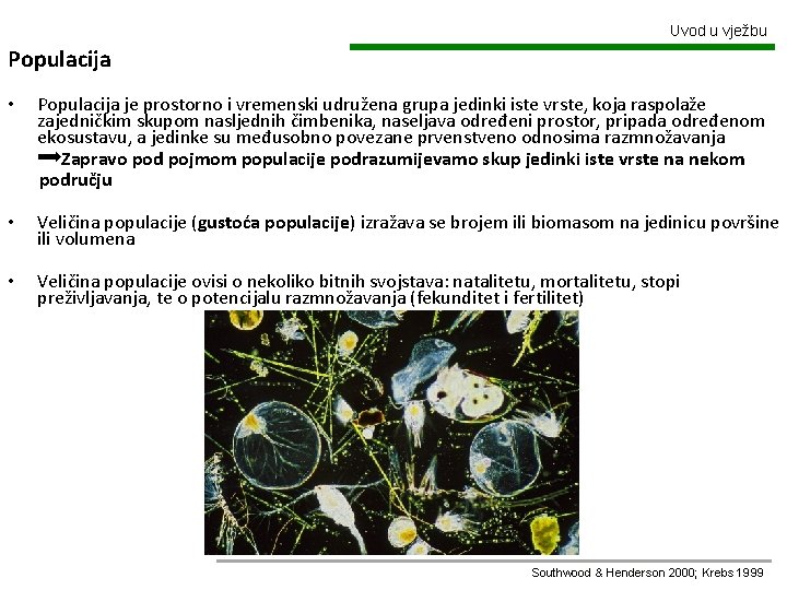 Uvod u vježbu Populacija • Populacija je prostorno i vremenski udružena grupa jedinki iste