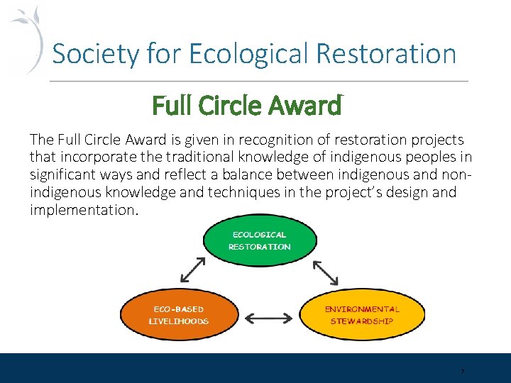 Society for Ecological Restoration Full Circle Award The Full Circle Award is given in
