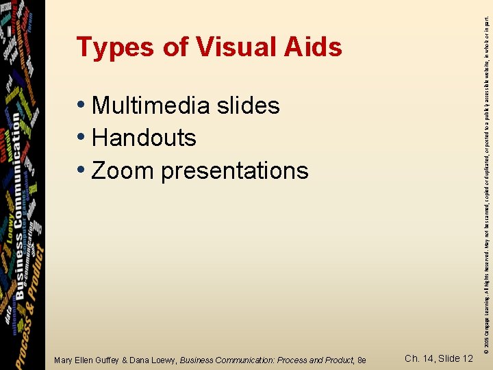  • Multimedia slides • Handouts • Zoom presentations Mary Ellen Guffey & Dana