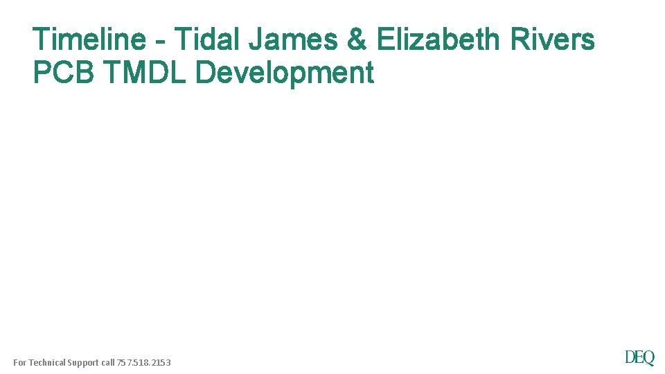 Timeline - Tidal James & Elizabeth Rivers PCB TMDL Development For Technical Support call