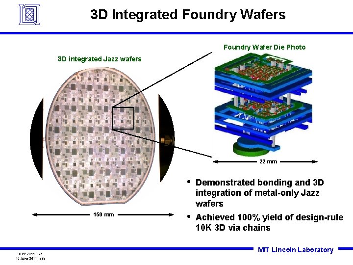 3 D Integrated Foundry Wafers Foundry Wafer Die Photo 3 D integrated Jazz wafers