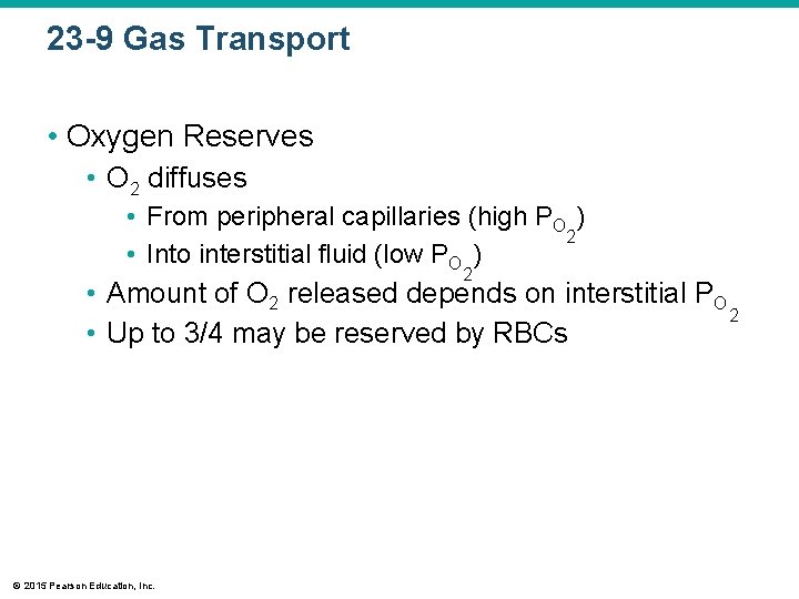 23 -9 Gas Transport • Oxygen Reserves • O 2 diffuses • From peripheral