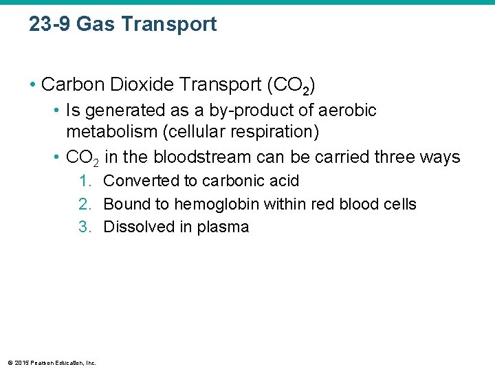 23 -9 Gas Transport • Carbon Dioxide Transport (CO 2) • Is generated as