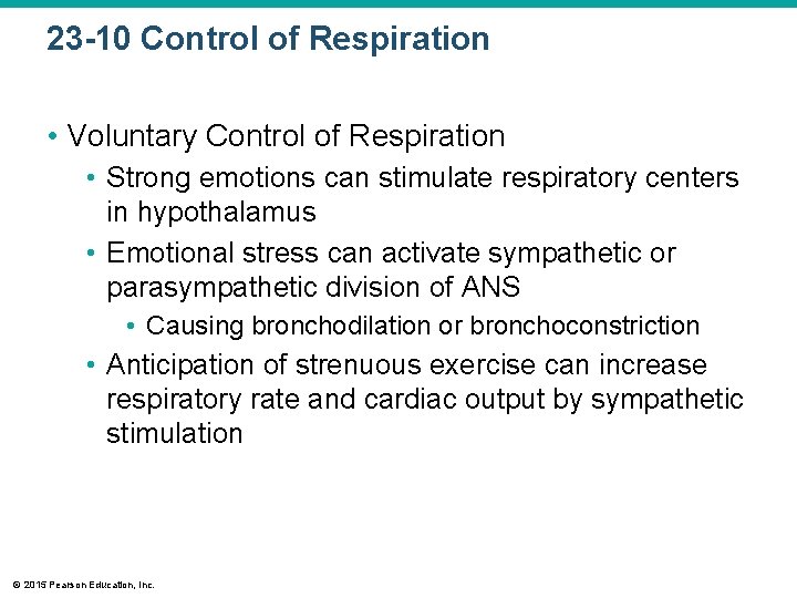 23 -10 Control of Respiration • Voluntary Control of Respiration • Strong emotions can