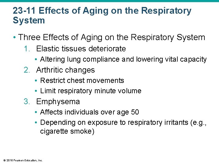 23 -11 Effects of Aging on the Respiratory System • Three Effects of Aging